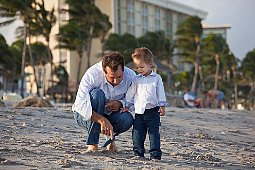劳德代尔堡,佛罗里达,美国,父亲,海滩,儿子