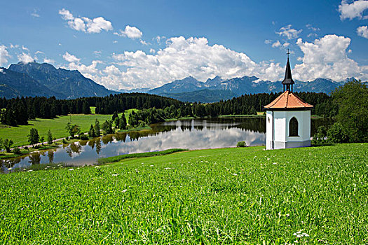 小教堂,旁侧,湖,靠近,巴伐利亚,德国,欧洲