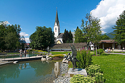 水疗,公园,教堂,奥伯斯多夫,巴伐利亚,德国,欧洲
