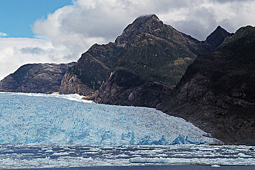 冰河,正面,山,智利