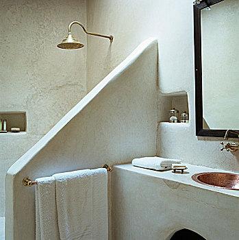 墙壁,浴室,古老,摩洛哥,石膏,技巧