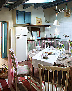就餐区,蓝色,天花板,地中海,厨房