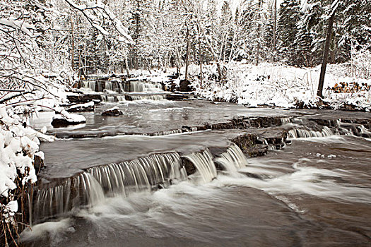 瀑布,初雪,桑德贝,安大略省,加拿大