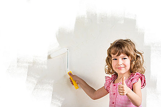 儿童,上油漆,墙壁,粉红色,修葺,概念