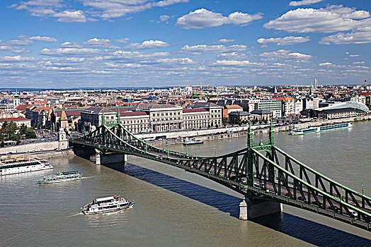 自由,桥,上方,多瑙河,风景,害虫,布达佩斯,匈牙利