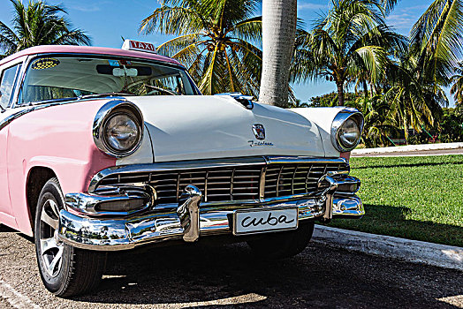 古巴,巴拉德罗,半岛,老爷车,棕榈树