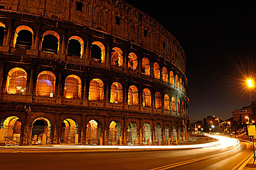夜晚,罗马角斗场,竞技场,罗马,拉齐奥,区域,意大利,欧洲