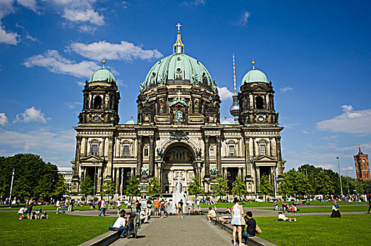 柏林大教堂,教区,教堂,大教堂,正面,卢斯特花园,公园,世界遗产,柏林,德国,欧洲