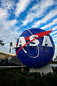美国,佛罗里达,卡纳维拉尔角,肯尼迪航天中心,入口,标识,球体,大幅,尺寸