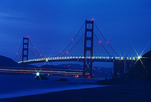 美国,加利福尼亚,旧金山,金门大桥,夜晚