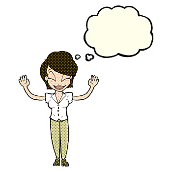 卡通,漂亮,女人,抬手,思考,泡泡