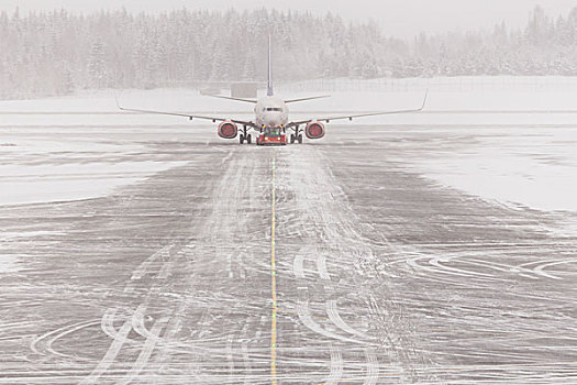 飞机,坏天气,暴风雪,雪,飞机跑道,机场,奥斯陆,挪威,欧洲