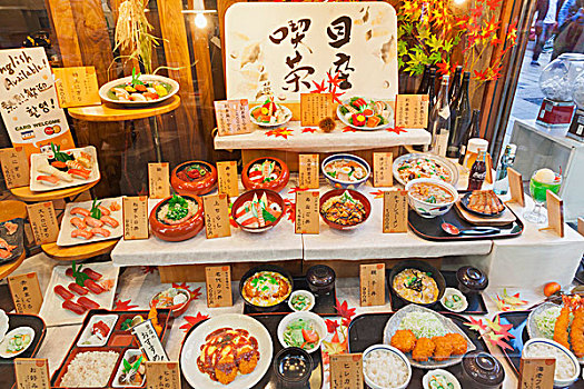 日本,本州,东京,餐馆,橱窗展示,塑料制品,食物