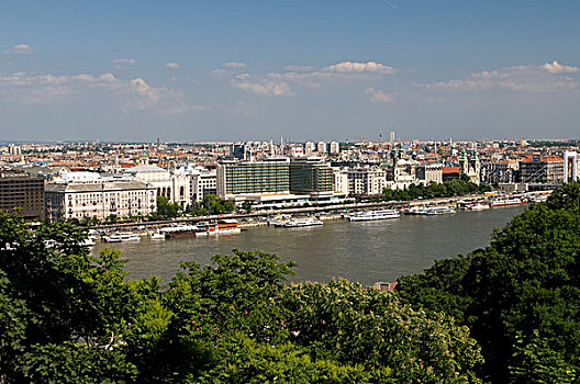 风景,城堡,山,堤岸,多瑙河,河,害虫,地区,布达佩斯,匈牙利,欧洲