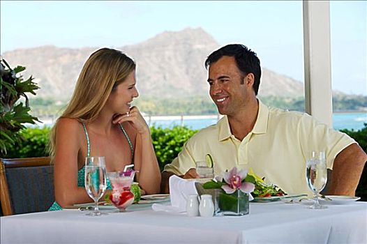 夏威夷,瓦胡岛,怀基基海滩,伴侣,餐馆,钻石海岬,背景