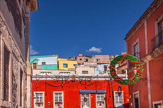 红色,彩色,建筑,圣诞装饰,街道,瓜纳华托,墨西哥