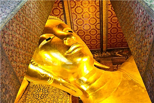 卧佛,金色,雕塑,脸,寺院,曼谷,泰国