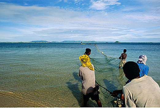 男人,拉拽,渔网,马达加斯加