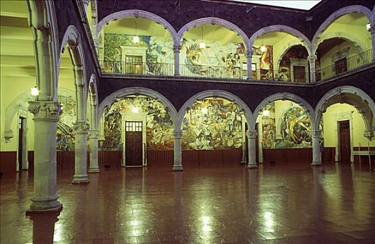 壁画,后面,拱,中庭,城市,政府,宫殿,阿瓜斯卡连特斯,墨西哥