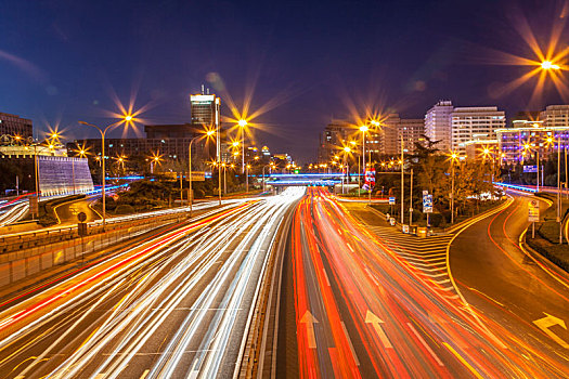 城市夜景,北京夜景,车流