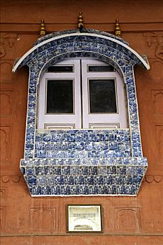 凸窗,荷兰,砖瓦,城市宫殿,比卡内尔,拉贾斯坦邦,北印度,南亚