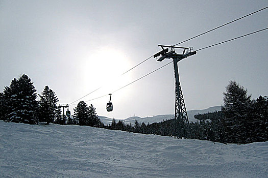 滑雪缆车,山