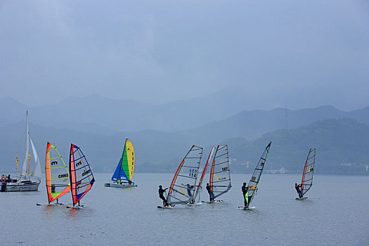 东钱湖,帆船,水面,运动,帆板,训练基地,水上运动,夏天,湖,水,倒影,天空