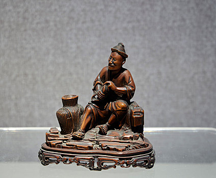 明代,木雕渔翁坐像
