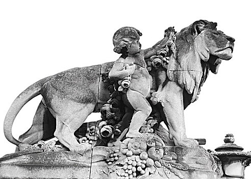 隔绝,白色背景,雕塑,男孩,狮子,1896年,亚历山大三世桥,巴黎,法国