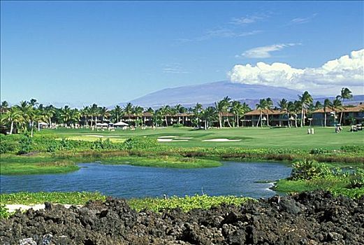 夏威夷,四季,胜地,高尔夫球场,洞,水障碍