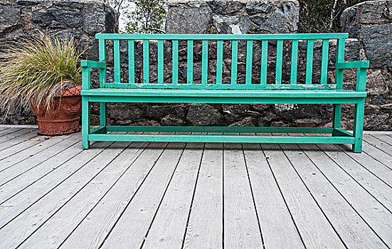 绿色,木制长椅,木质,平台,多纳格,爱尔兰,欧洲