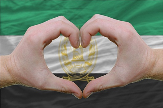 心形,喜爱,手势,展示,上方,旗帜,阿富汗
