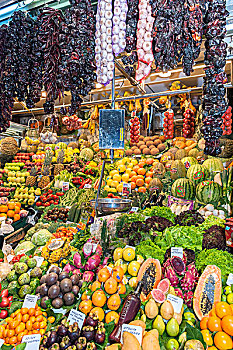 欧洲,西班牙,巴塞罗那,食品市场,果蔬