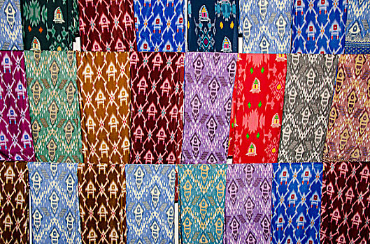 印度尼西亚,岛屿,龙目岛,著名,工艺,乡村,高,品质,纺织品,丝绸,棉布,金属,线,彩色,特写