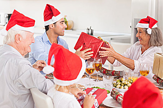 幸福之家,交换,礼物,圣诞时节,餐桌