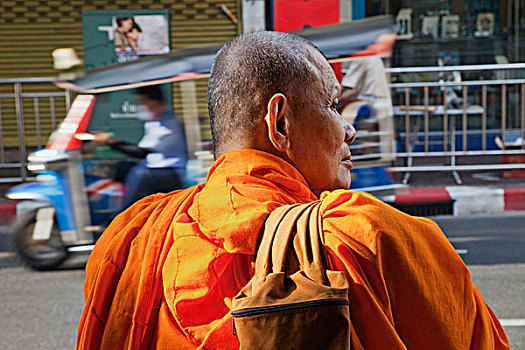 后视图,僧侣,站立,曼谷,泰国