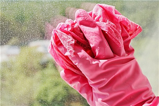 牵手,粉色,手套,洗,窗玻璃