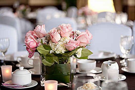玫瑰,花瓶,桌上,婚宴