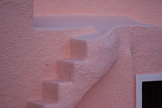 希腊,锡拉岛,粉色,粉饰灰泥,墙壁,楼梯