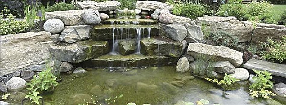 水,流动,石头,花园