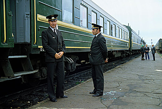 俄罗斯,铁路,靠近,小,火车站,车长