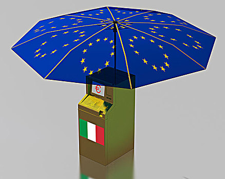 自动柜员机,意大利,旗帜,下方,伞,星,欧盟,象征,图像,欧元,救助,包装,插画