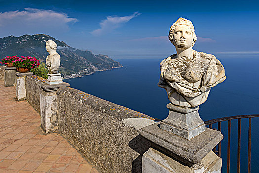 白色,雕塑,装饰,平台,无限,别墅,高处,海洋,拉韦洛,阿马尔菲海岸,意大利