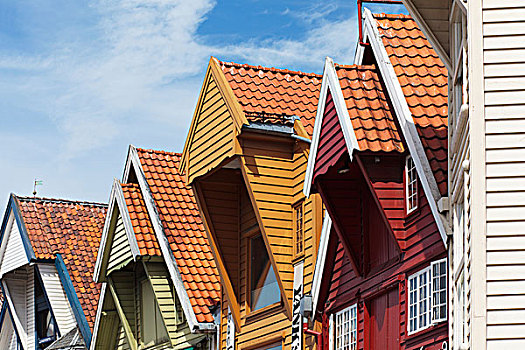 彩色,房子,陡峭,尖,瓷砖,屋顶,斯塔万格,挪威