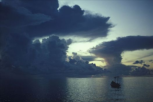 夜空,船,安达曼海,泰国