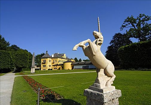 独角兽,雕塑,高兴,花园,海尔布伦,宫殿,萨尔茨堡,奥地利,欧洲
