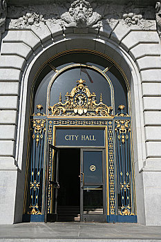 美国,加州,旧金山市政厅大门