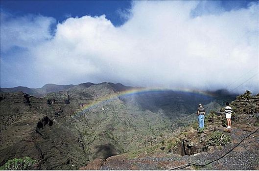 彩虹,山峰,云,圣地亚哥,加纳利群岛,西班牙,欧洲