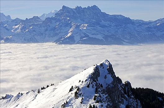 风景,云,悬挂,上方,凹,瓦莱,瑞士