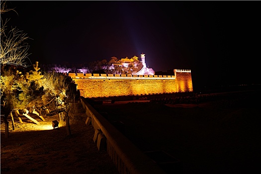 人间仙境蓬莱阁古建筑群夜景振扬门